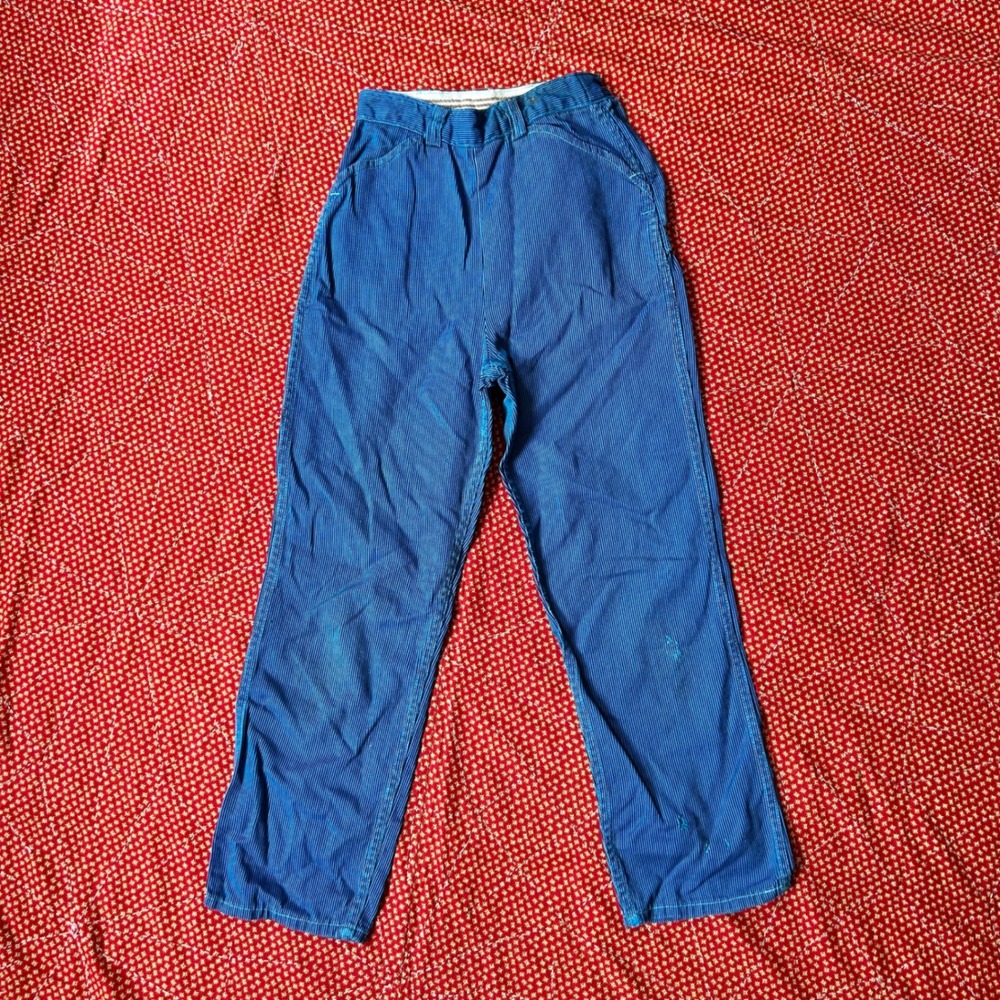 Vintage antique Kids Blue Striped Corduroy Pants Buckle Back side zip Talon